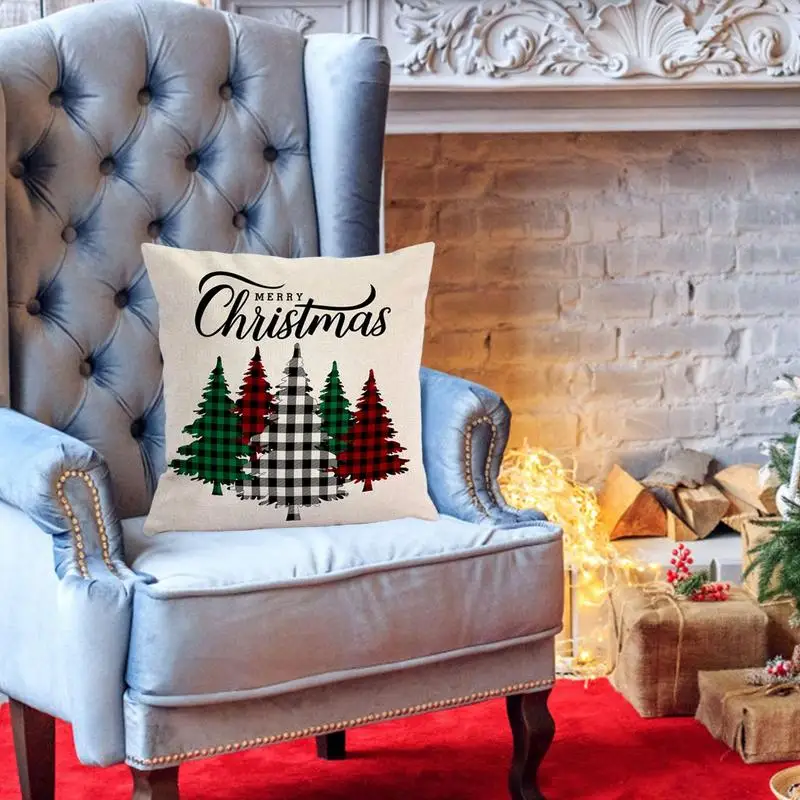 Christmas Decorative Pillow Cover Merry Christmas Decorations Tree Tractor Gnomes Throw Pillow Cover Christmas Cotton Linen Home