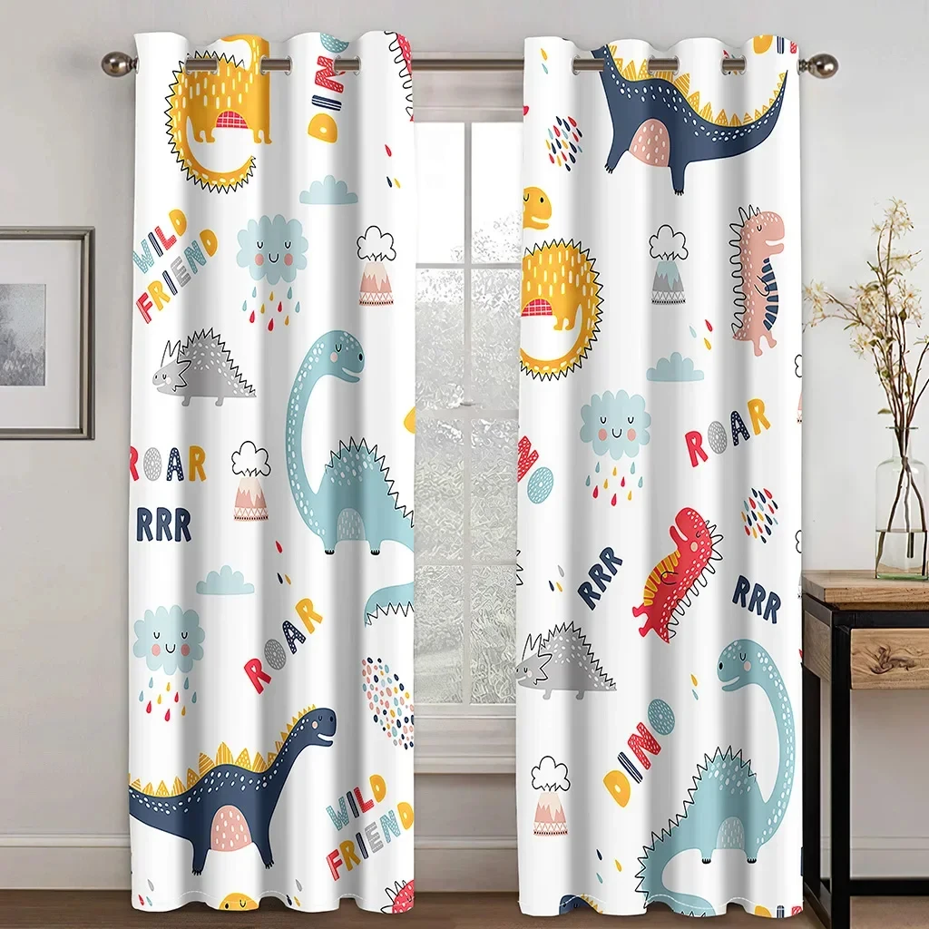 

2024 Hot Selling Funny Cartoon Children Cute Dinosaur Cloth Curtain for Living Room Bedroom Nursery Room Kindergarten 2 Pieces