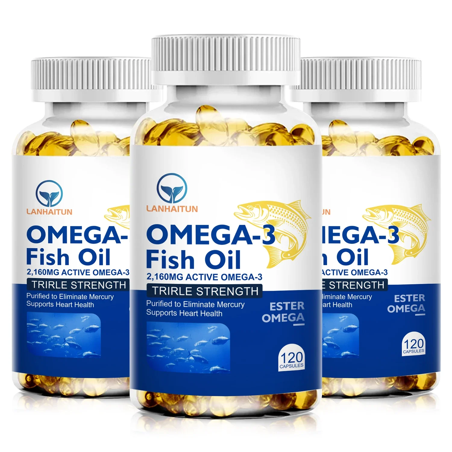 Lanhaitun Omega 3 Fischöl Kapseln ultra reine Ergänzung fördert Gelenk-, Augen-, Haut gesundheit, unterstützt Fettsäuren, Immun unterstützung