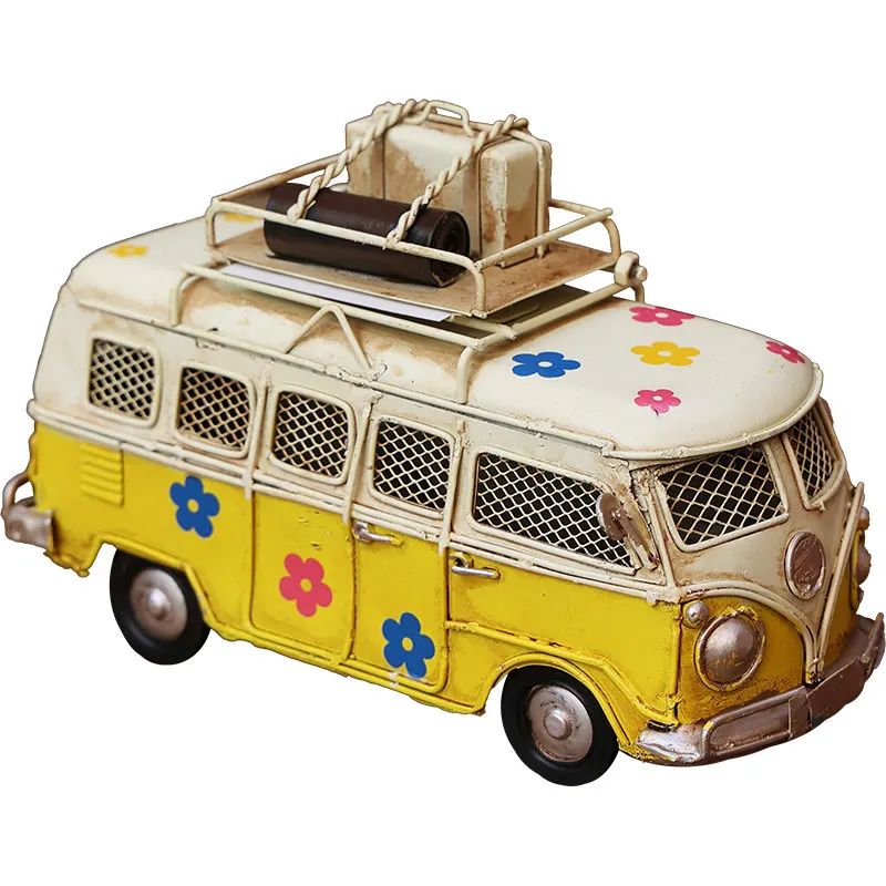 Retro Iron Bus Car Model, Multifunctional Piggy Bank with Photo Frame, Creative Desktop Shop Home Decor Gift
