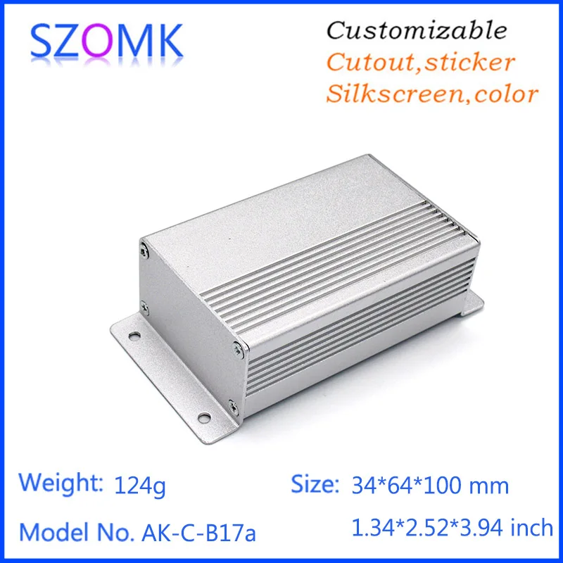 1 Piece 34*64*100mm silvery powder coating wall mounting aluminum enclosure for pcb extruded aluminum outlet box electric case