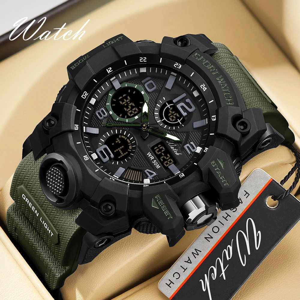 OFNS Fashion Men's Multi functional Electric Clock Outdoor Luminous Alarm Clock Shock proof Waterproof Watch Fashion Trend 6021