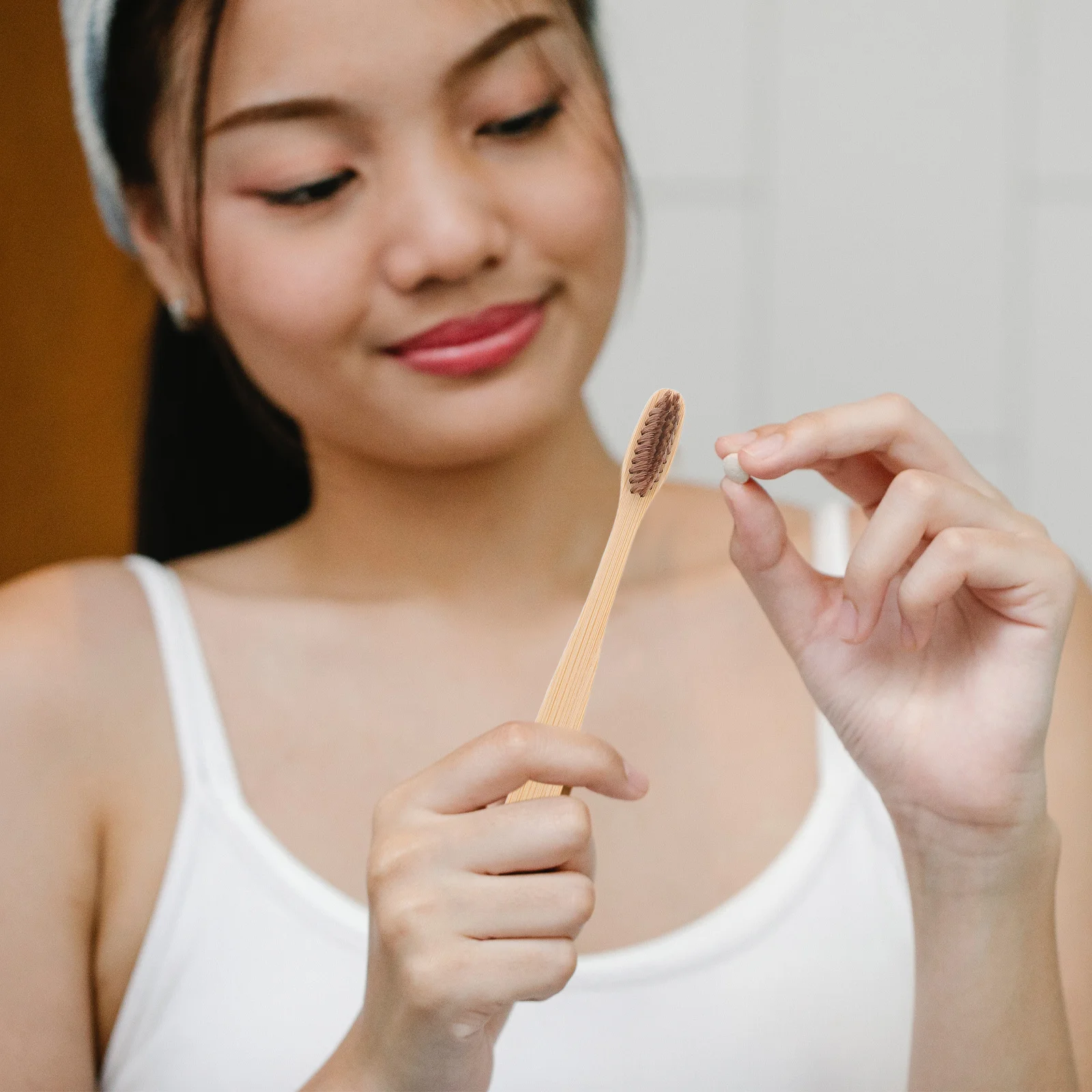 30 Buah Sikat Gigi Bambu Bulu Lembut Pegangan Nyaman Sikat Gigi Perjalanan Tahan Lama untuk Perawatan Mulut Sehari-hari Kayu Portabel