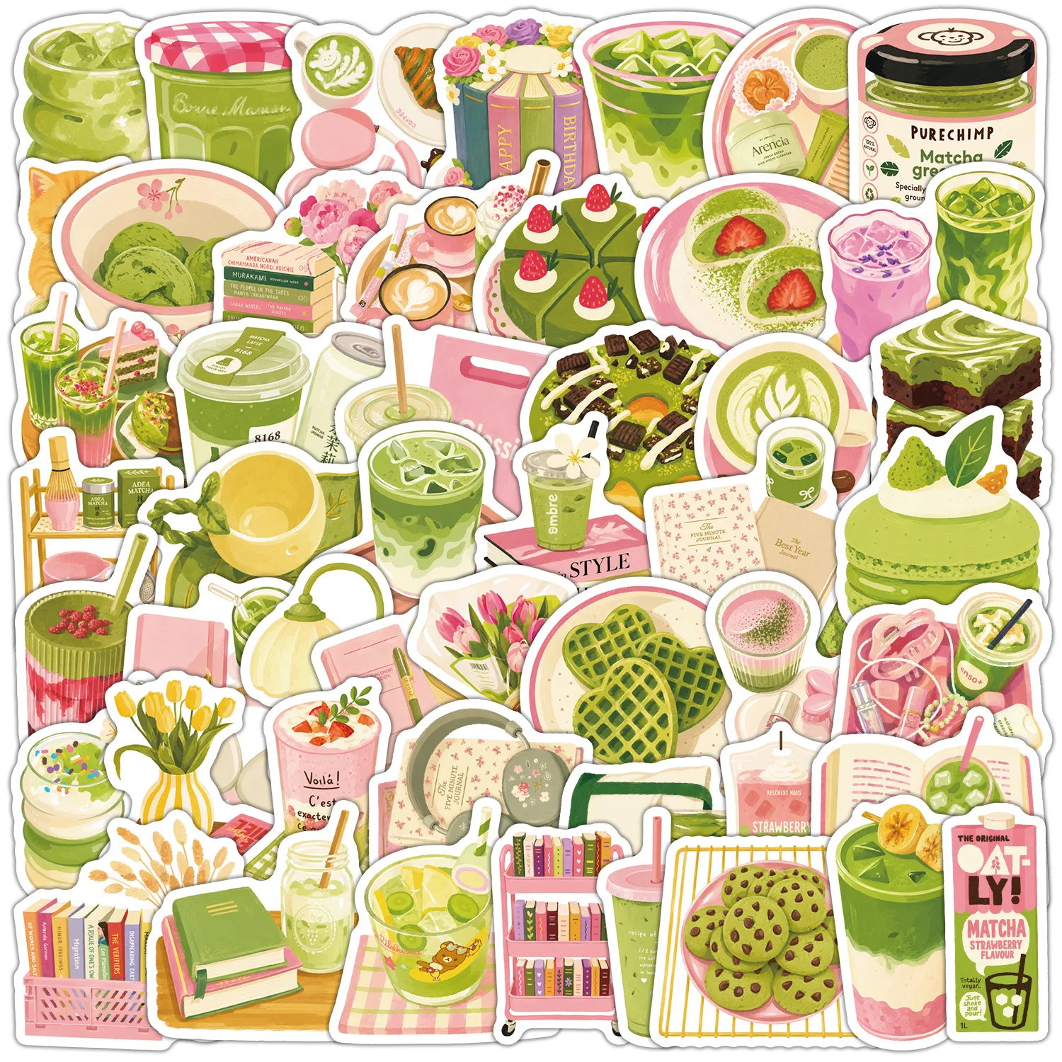 50Pcs Cartoon Matcha Graffiti Stickers Small Fresh Waterproof Decals for Luggage Phone Guitar Scrapbook DIY Decor