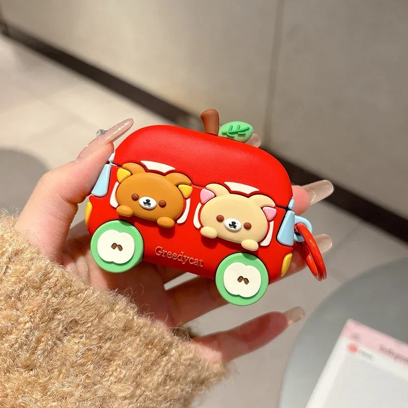 Ins Cartoon 3D Bear in Car Case fFor HUAWEI FreeBuds 4 4e 5 5i 6i Protective Cover for HUAWEI Pro 2 3 Pro2 Pro3 SE3 SE2 FreeClip