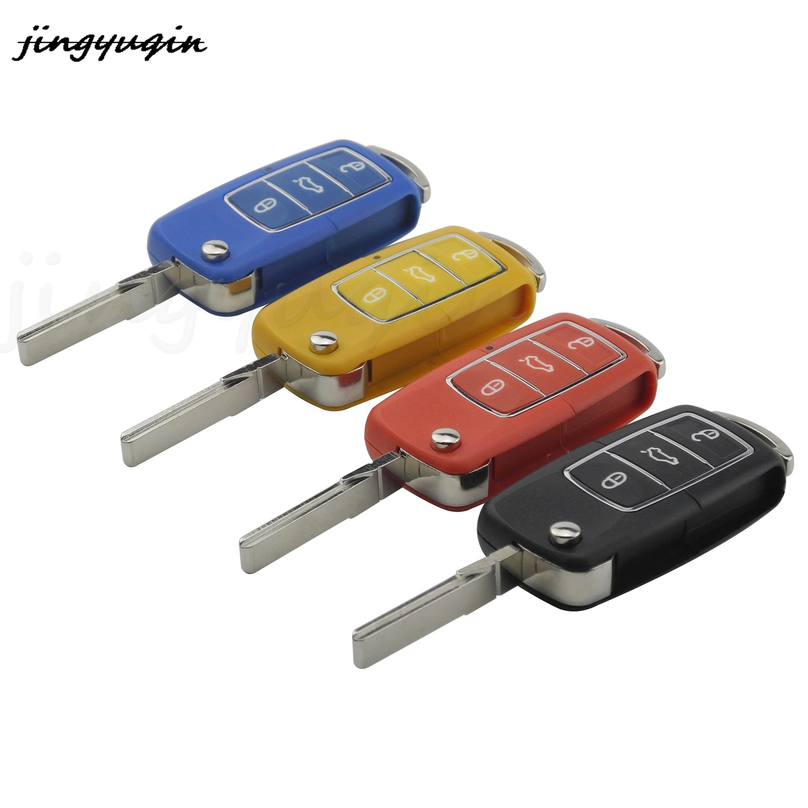 

jingyuqin 10pcs 3 Buttons Flip Folding Remote Key Shell Case Fob For VW Jetta Golf Passat Beetle Polo Bora