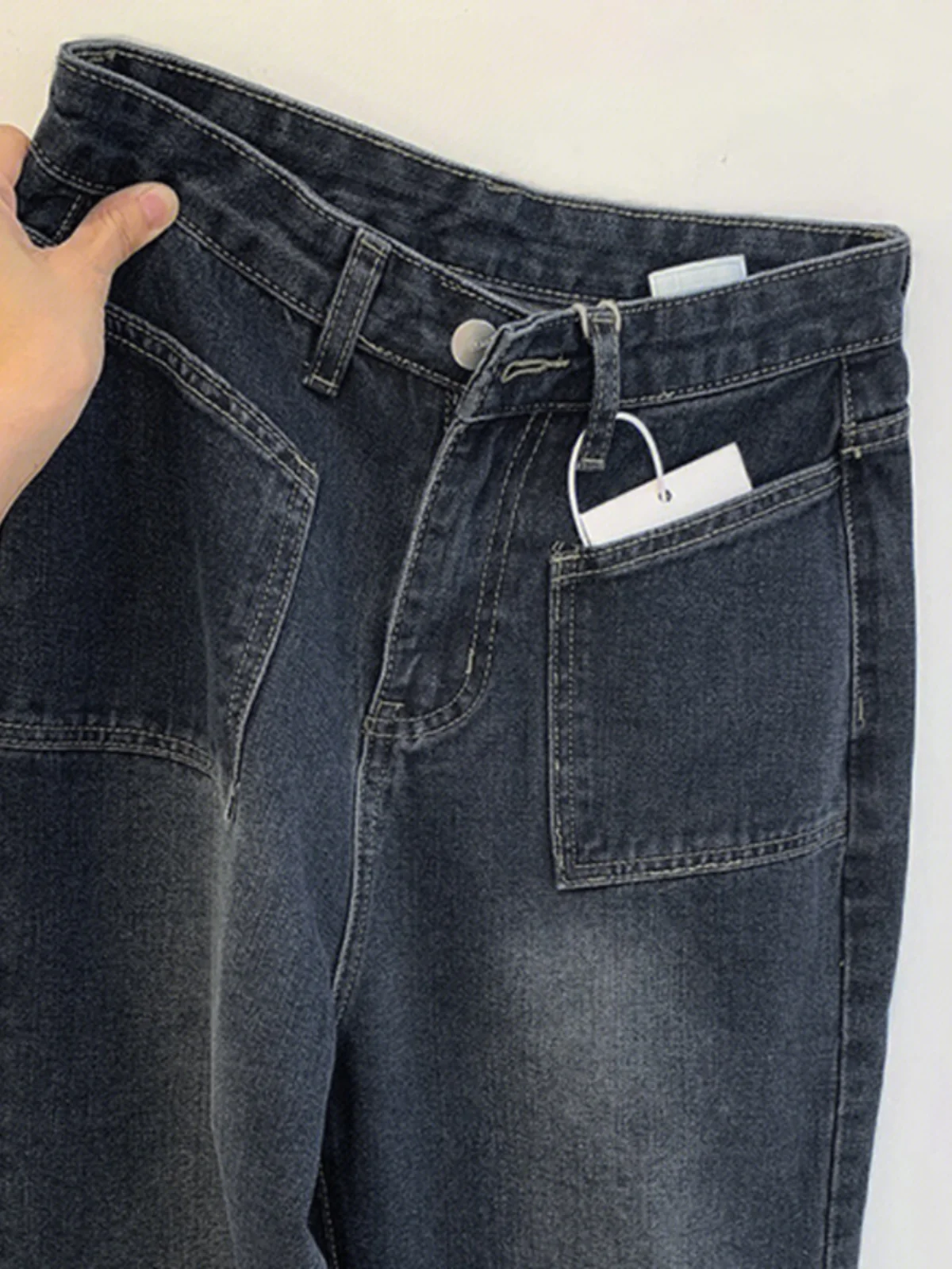 

American Sle Vintage Distred Deep Blue Men's Jeans Spring Autumn New Trendy Brand Loose Wide Leg Straight Casual Pants