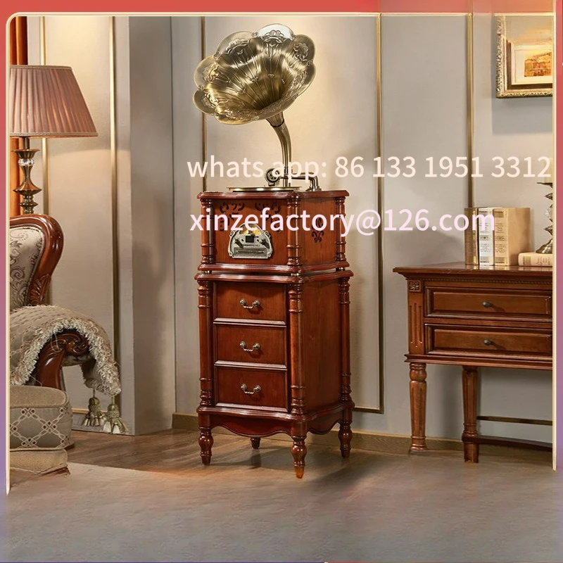 

Customizable solid wood engraving antique phonograph pure copper big speaker bluetooth audio
