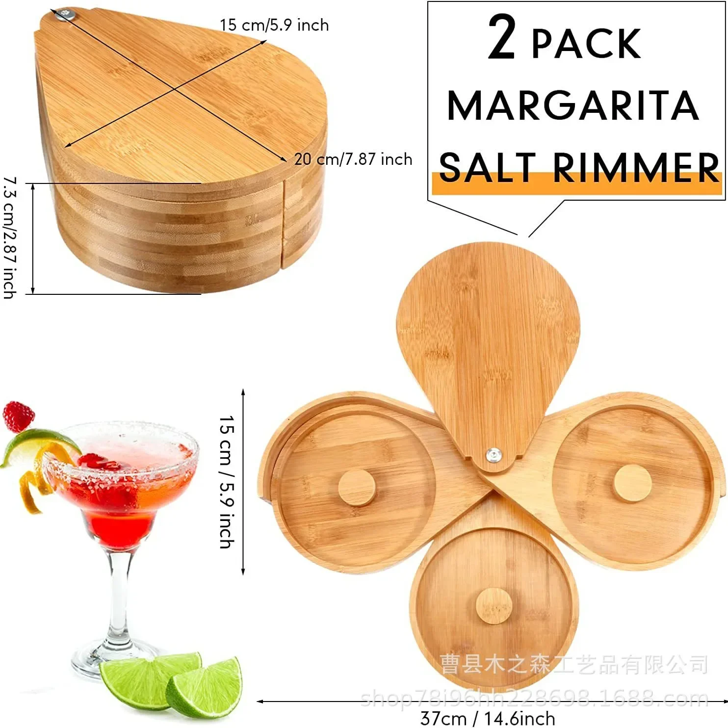 3 Tier Bamboo Rotating Lime Juice Glass Rimmer Bar Wine Accessory Cocktail Mixing Salt Sugar Box Bar Bartender Tool Case