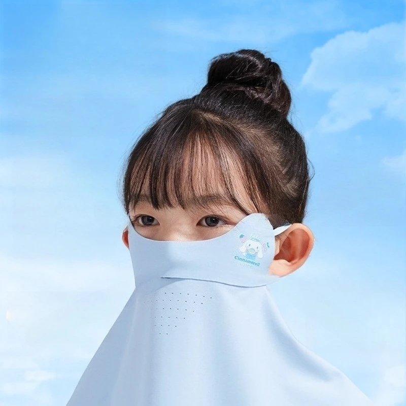 Miniso サンリオ子供日焼け止めマスクアイスシルク通気性紫外線マスクフルフェイス日焼け止め首保護夏
