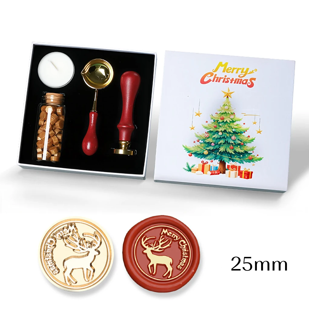 Christmas Brass Wax Seal Stamp Kit 25mm Round Wood Handle Sealing Stamp for Wedding Invitations Wine Bottles Gift Wrapping Craft