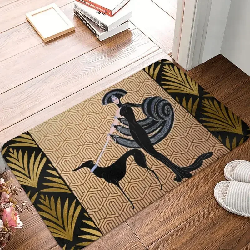 Custom Art Deco Erte Greyhound Doormat Anti-Slip Entrance Kitchen Bath Door Floor Mats Whippet Sighthound Dog Rug Carpet Footpad