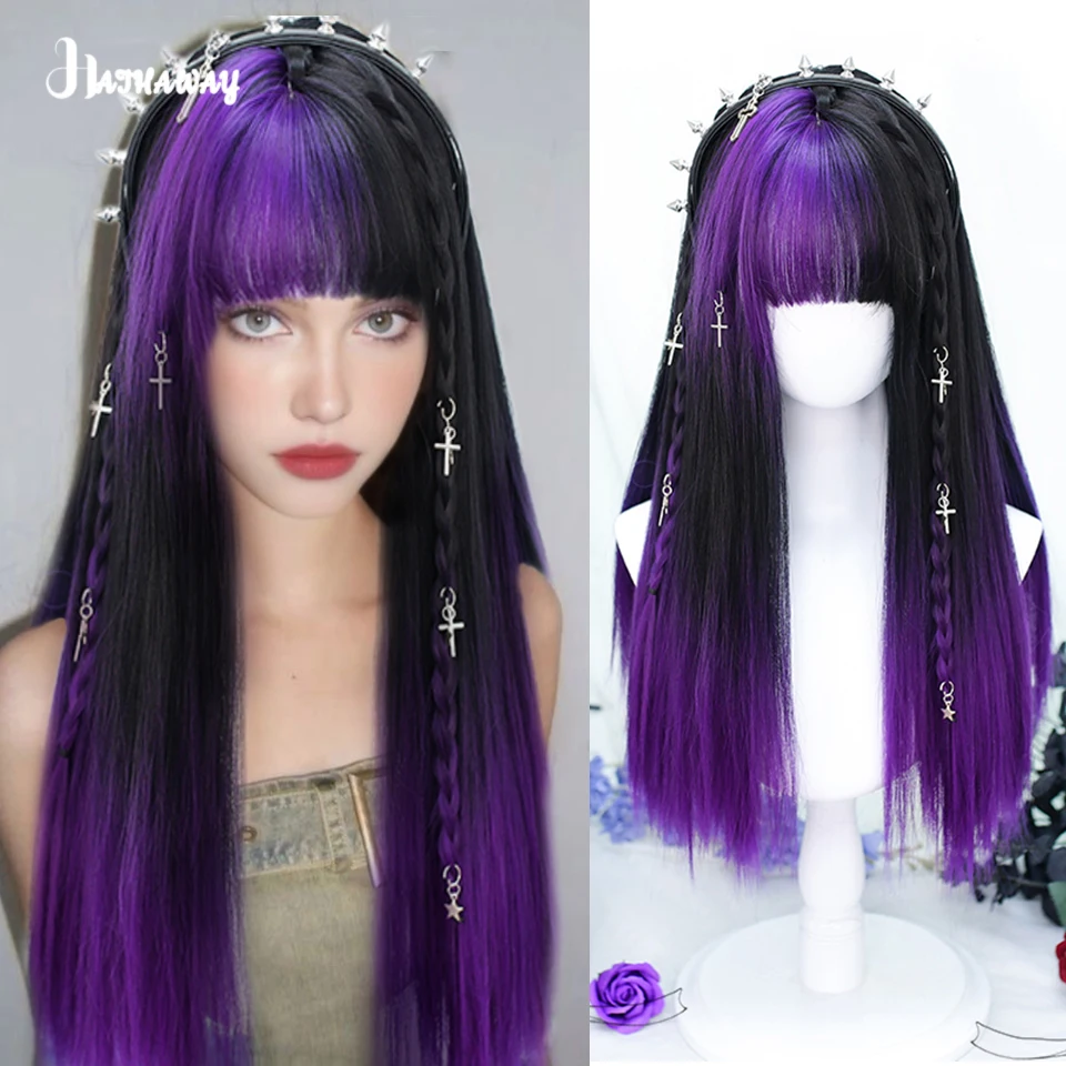 

22 Inch Long Straight Hair Female Synthetic Wig Natural Soft Lolita Cosplay Long Straight Hair Halloween Activities To Wear Wig