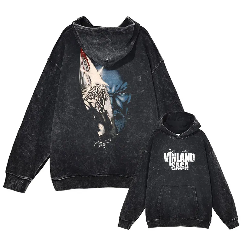 Anime Vinland Saga Hoodies Vintage Washed Thorfinn Hooded Sweatshirts Oversized Retro Harajuku Streetwear Mang Hoodie Men Cotton