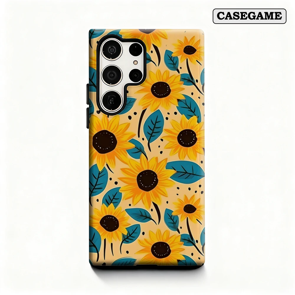 Sunflower Joy Phone Case for Samsung Galaxy S25 Ultra S24 S23 Ultra Plus Shockproof Double Layer Back Cover