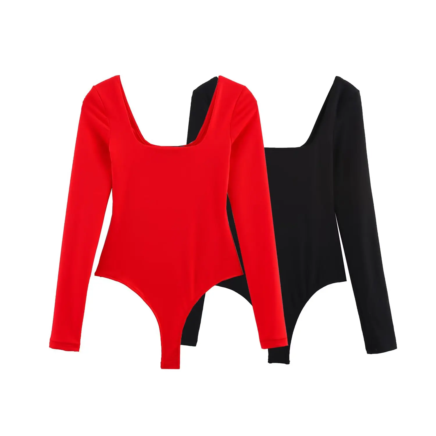

it2025 Spring New Women's Clothing European and American Style Fashion Simple Square Neck Nylon Comfortable Slim Bodysuit