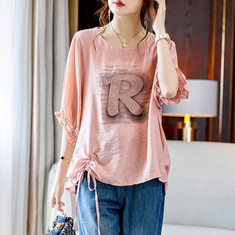 2024 estate nuova corea moda donna manica corta t-Shirt allentata All-matched Casual Letter Print o-collo Tee Shirt Femme top P574