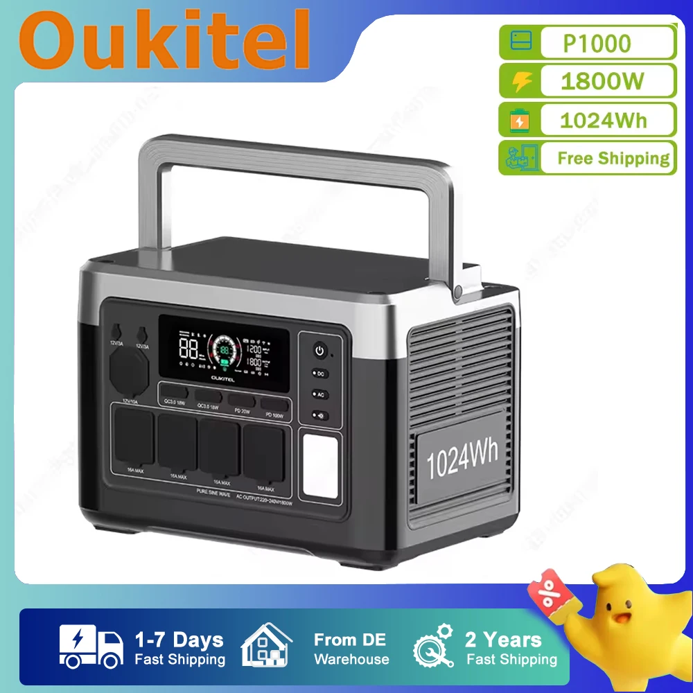 OUKITEL P1000 PLUS Portable Power Station 1800W Solar Generator 1024Wh Lifepo4 Battery Home Backup Outdoor Camping Mobile power