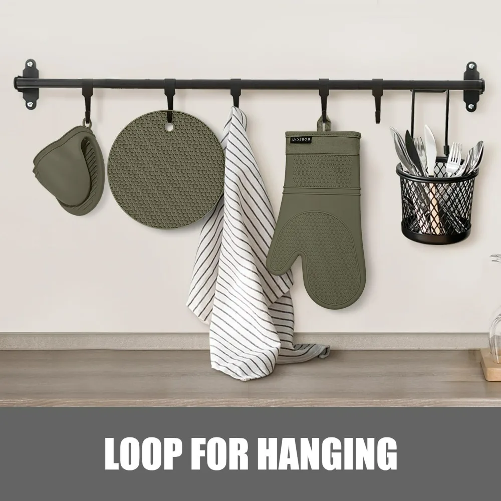 

6pcs Oven Mitts and Pot Holders Sets for Kitchen, Extra Long Silicone Oven Gloves Heat Resistant 500 Degrees Non-Slip Potholders