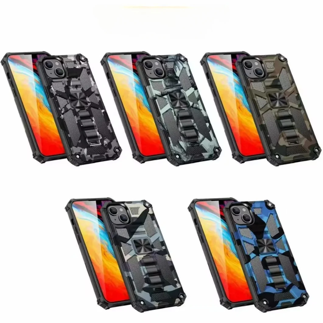 Hybrid Armor Case for IPhone 16 15 14 13 12 11 Pro Max Magnetic Shockproof Cover Military Grade Camouflage Kickstand