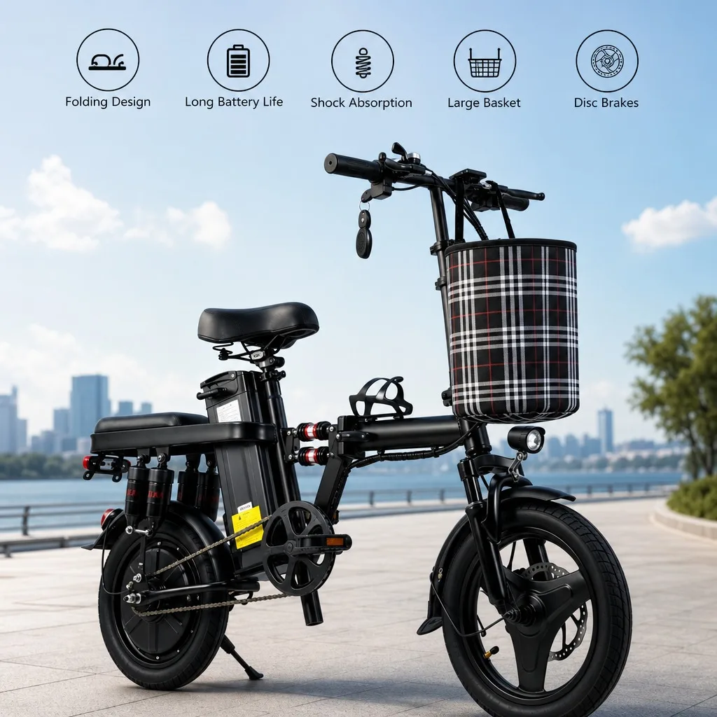 500W 48V 15Ah Foldable Electric Bicycle 14 Inch Tires 8 Shock Absorbers Adult E-Bike Long Range Commuter Folding Ebike image 2