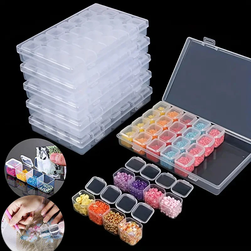 28/56 Grids Diamond Painting Storage Box Beads Organizers Diamond Nail Art Crafts Container Diamond Embroidery Tools Accessoris