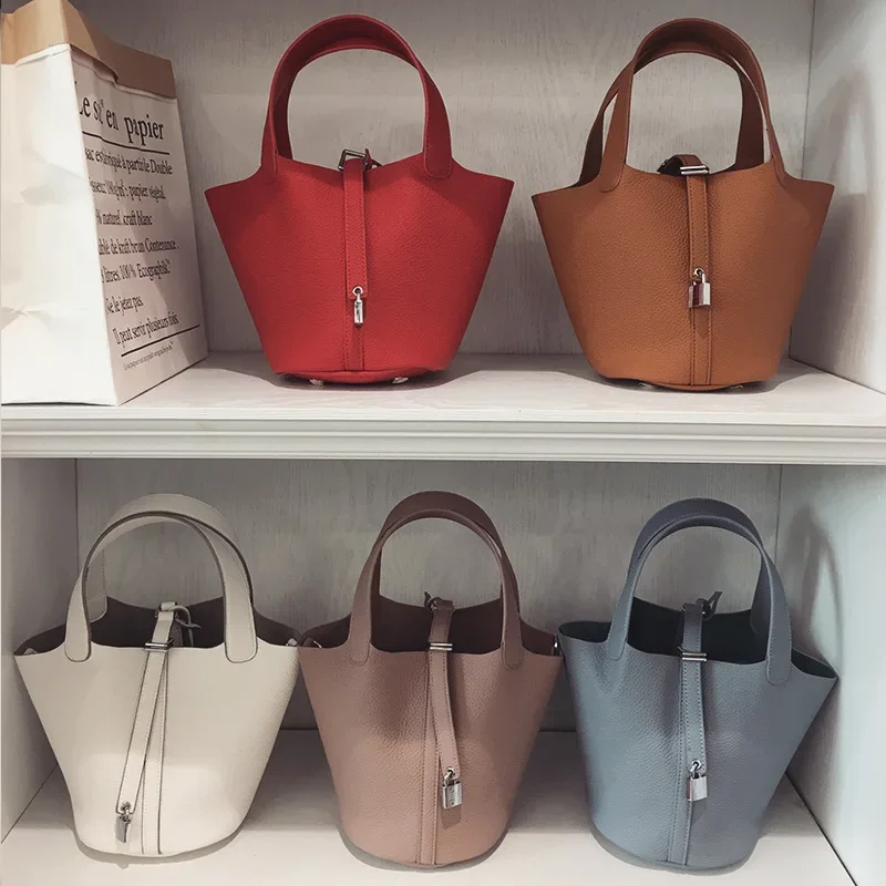 2024 New Large Capacity Women's Bucket Bag With Lock Buckle Handbag Soft PU Material Single Shoulder Slant Cross Bags