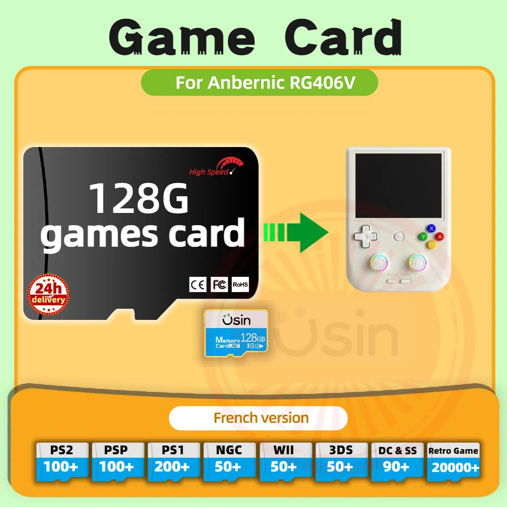 SD Game Card For Anbernic RG406V French Version Retro PS2 PSP Games Android Gaming portable Console Memory TF High Speed 128G