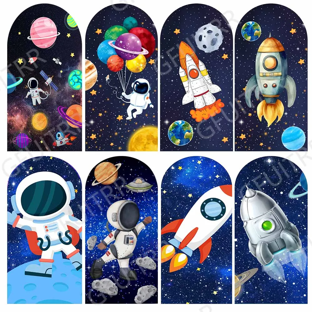 Astronaut Theme Arch Photo Backdrop Baby Shower Decoration Kids Birthday Party Space Planet Photography Double-side Covers