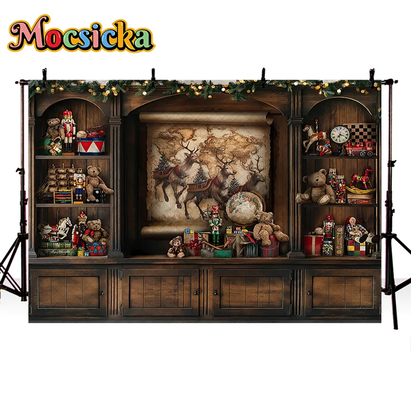 Mocsicka Winter Christmas Photography Background Kitchen Cook Window Xmas Trees Kids Family Portrait Decor Backdrop Photo Studio