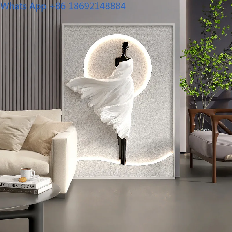 Abstract modern vertical wall art with LED ambient lighting for living room and entryway decor minimalist luxury style