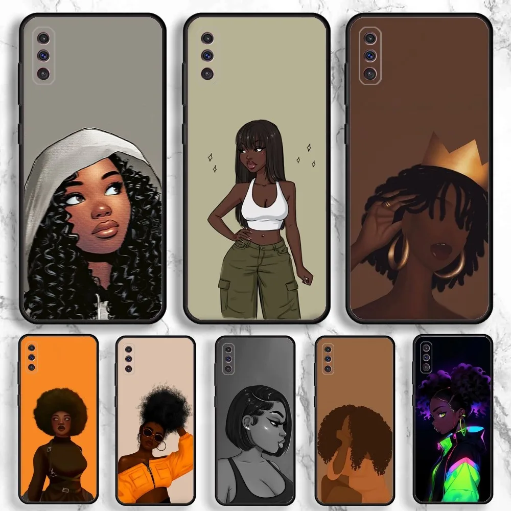 Cool Dark Skin Girl Phone Case For Samsung Galaxy A13,A21s,A22,A31,A32,A52,A53,A71,A80,A91 Soft Black Phone Cover