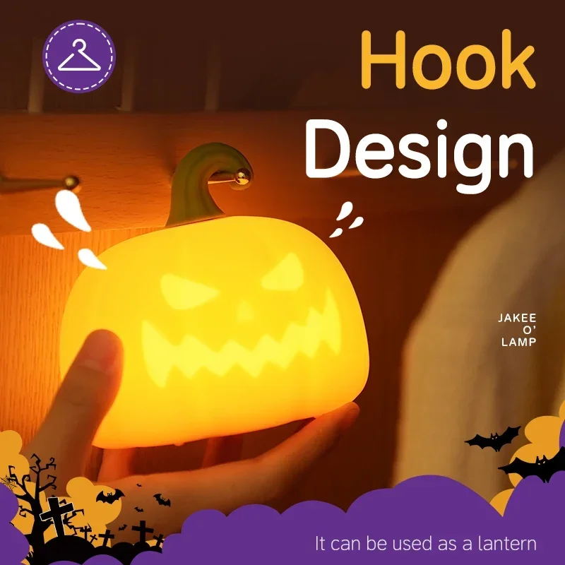 

Pumpkin Night Mood Light Gifts for Kids Halloween Decor Squishy Pumpkin Touch Lamp Rechargeable Silicone Bedside Bedroom Lamps
