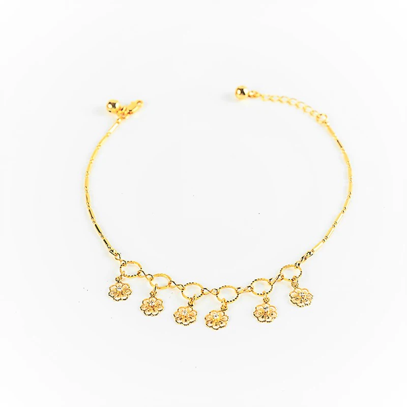 24k Gold Plated Women's Anklet Fashion Simple Micro Set Zircon Flower Pendant Fashion Jewelry