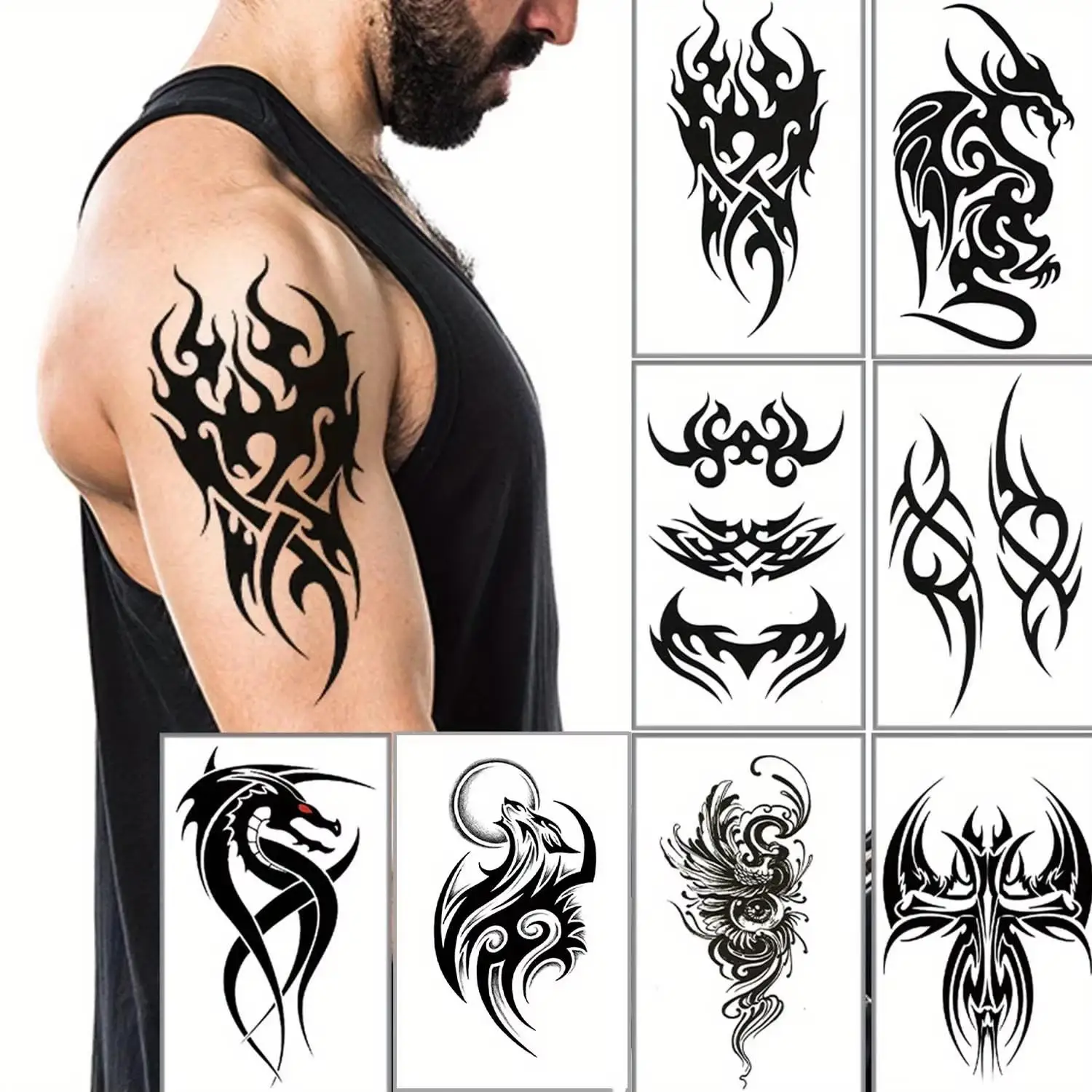 

8 Pcs Waterproof Temporary Tattoo Stickers Dark Male Totem Tribe Fake Tattoo for Girl Women Men