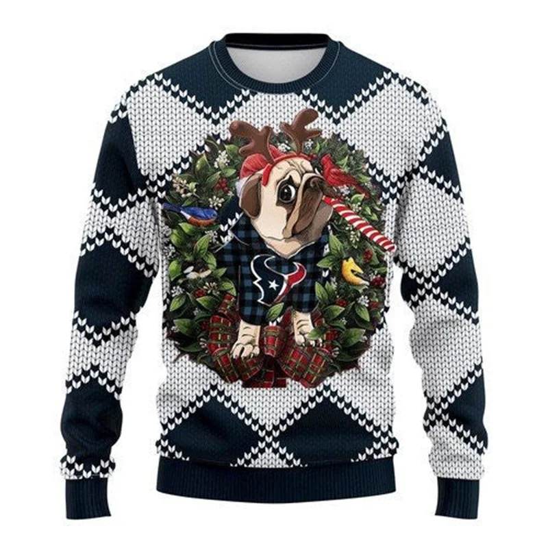 3D Print Funny Pug Dog Graphic Ugly Christmas Sweater Merry Christmas Crew Neck Pullover Sweatshirts For Men Women Xmas Hoody