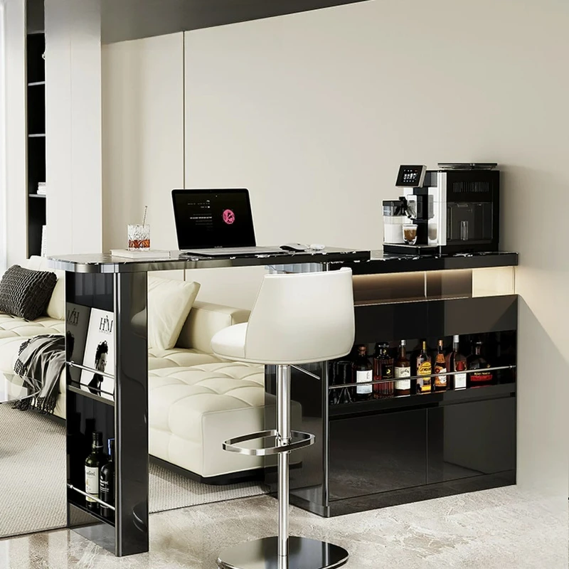 YJQ solid wood bar counter, high-end living room partition retractable rock slab, bar table against the wall integrated cabinet