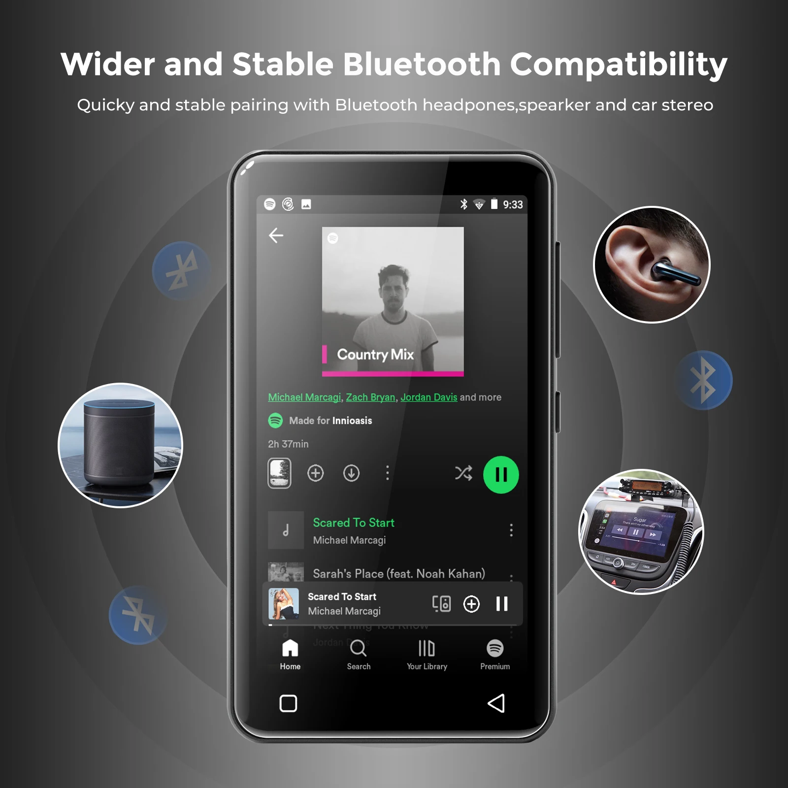 مشغل MP4/MP3 محمول ومكبرات صوت بلوتوث وواي فاي، مشغل صوت رقمي يدعم سبوتيفي، ديزر، راديو السيارة، حتى 1 تيرابايت #5