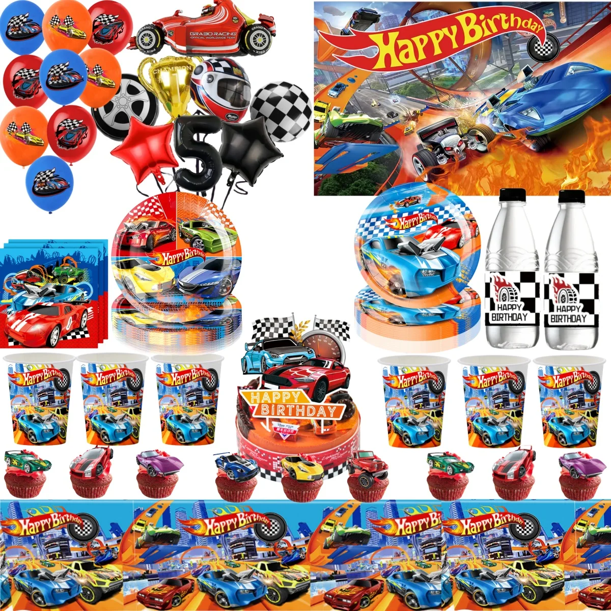 Racing Wheel Birthday Decoration Racing Car Disposable Tableware Tablecloth Plate Balloons Baby Shower Boys Gifts Party Supplies