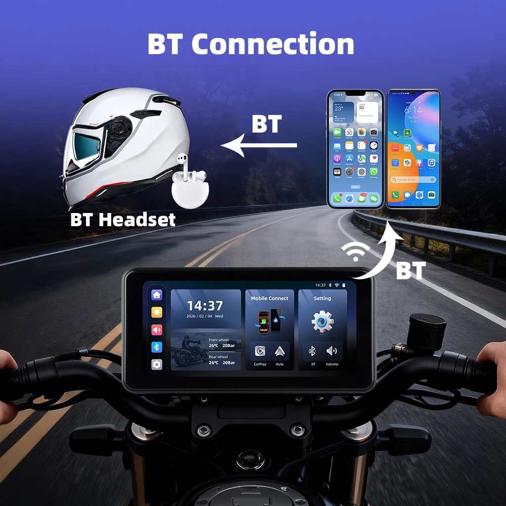 EKIY M17C 6.25 Inch  Motorcycle GPS Navigation Wireless CarPlay Display Screen TPMS Motorcycle Wireless Android Auto Monitor image 4