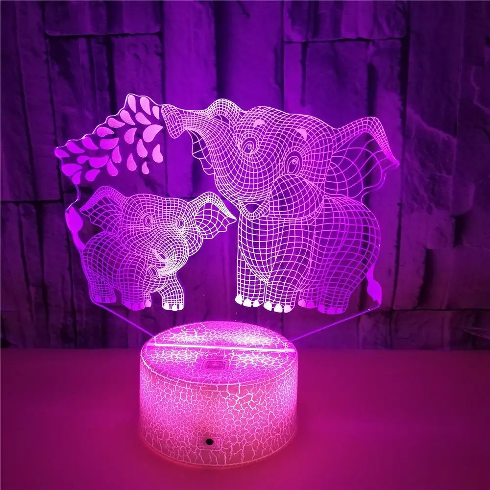 Lampu malam gajah 3D untuk anak, lampu malam ilusi Hologram 3D dekorasi ruangan lampu meja samping tempat tidur mainan Hadiah untuk anak laki-laki dan perempuan