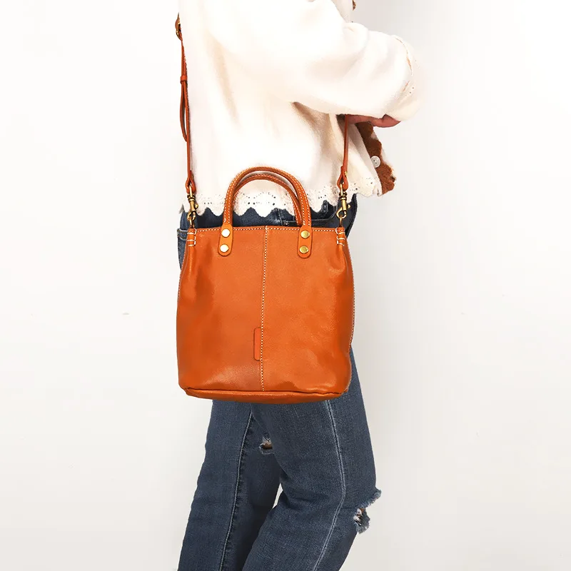 Vintage Leather Tote Bag for Women, Handmade with Natural Vegetable Tanning, Multiple Colors