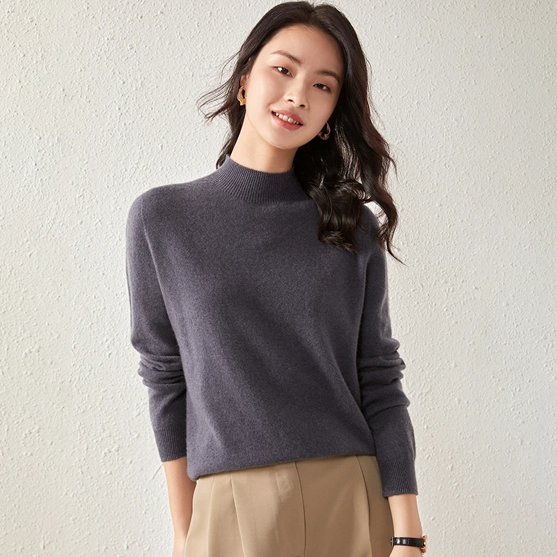 High-End Ready-To-Wear Half-High Collar Knit Sweater For Autumn And Winter Pure Cashmere Comfortable And Warm Base Layer Top