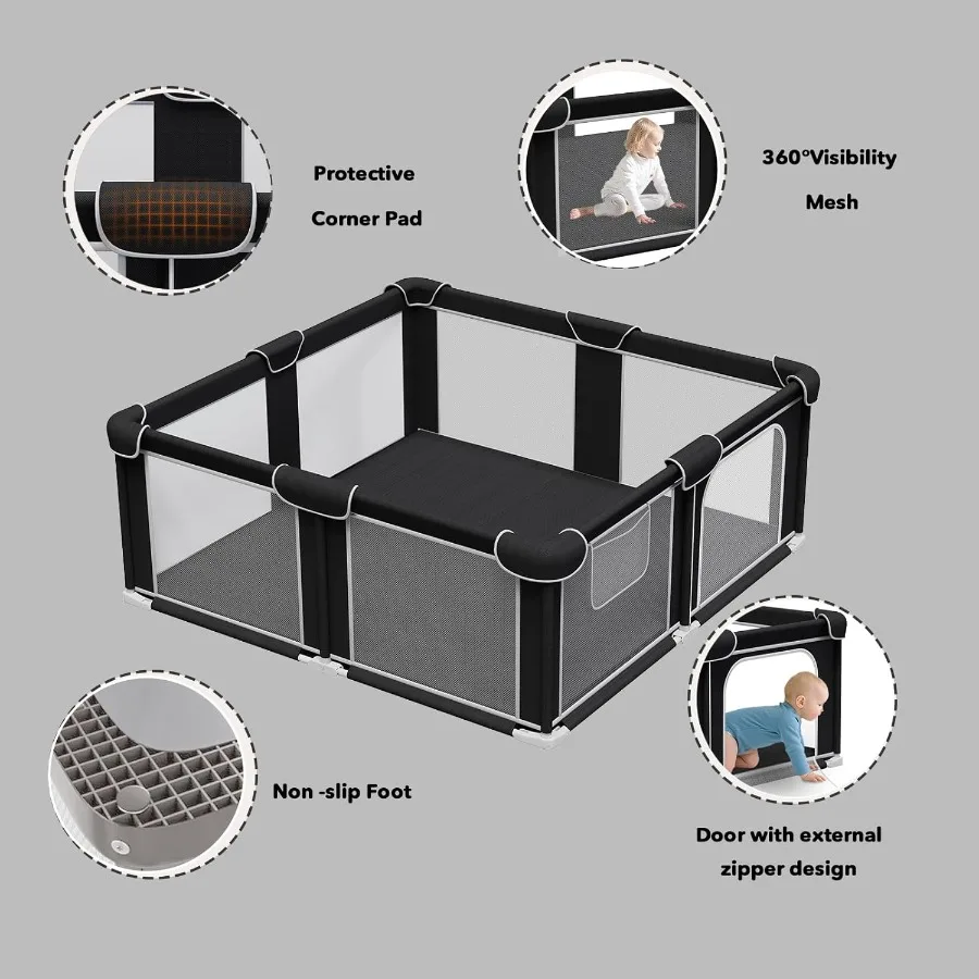 روضة أطفال قابلة للطي للأطفال الصغار مقاس 50 × 50 بوصة ساحة لعب محمولة مع قلم لعب قابل للطي مع إطار معدني قوي وM #5