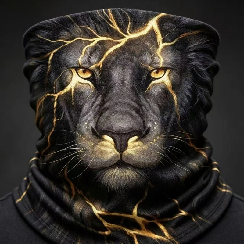 Penutup Leher/Masker Wajah 3D Lightning Lion, Unisex, Tahan Angin dan Anti UV, Headband Multifungsi