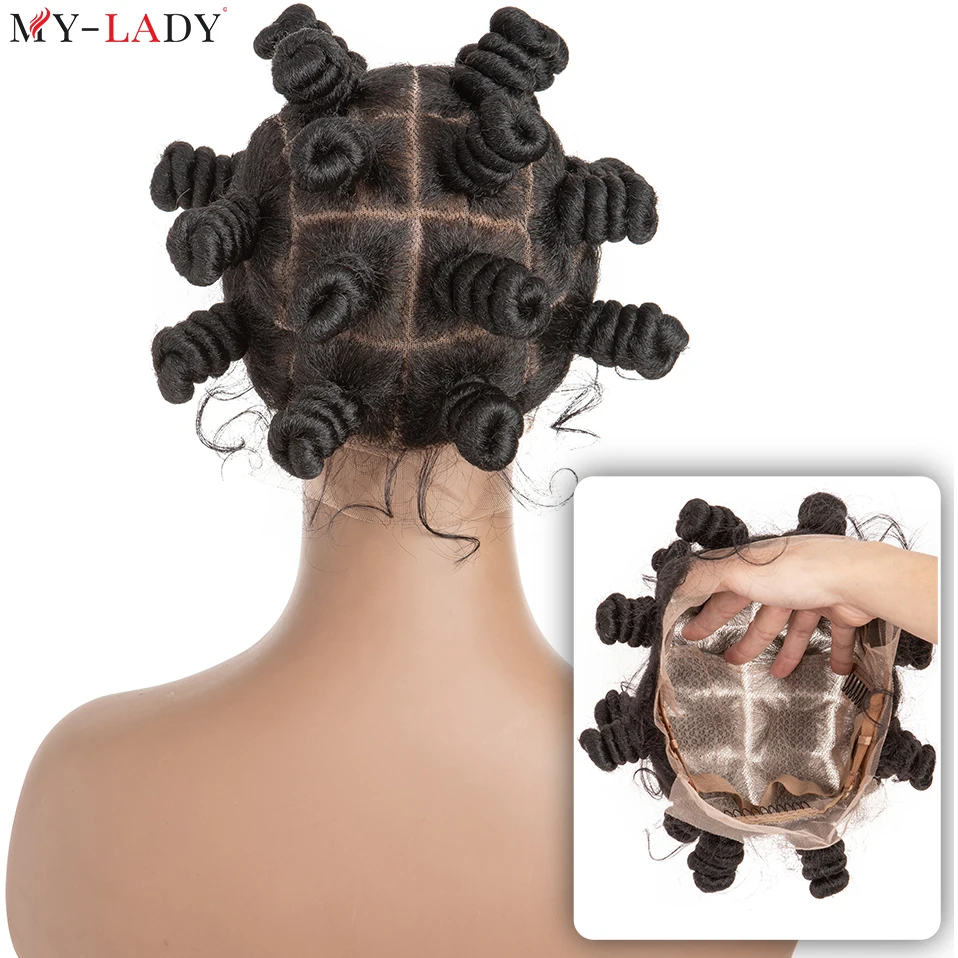 

My-Lady 6" Box Braids Buns Braided Knotless Braiding Glueless Synthetic Hair Full Lace Wig With Baby Hair Black Women Afro Wigs