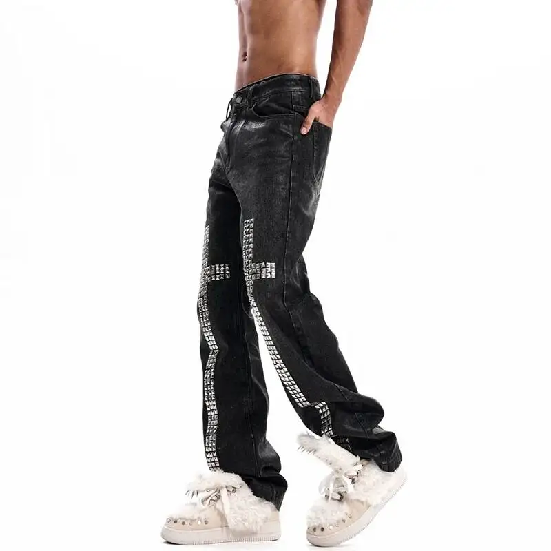 LUZHEN 2026 New Sequin Diamond Patchwork Decorate Straight Jeans Men's Fashion Handsome Street Slim Casual Denim Pants JY7539