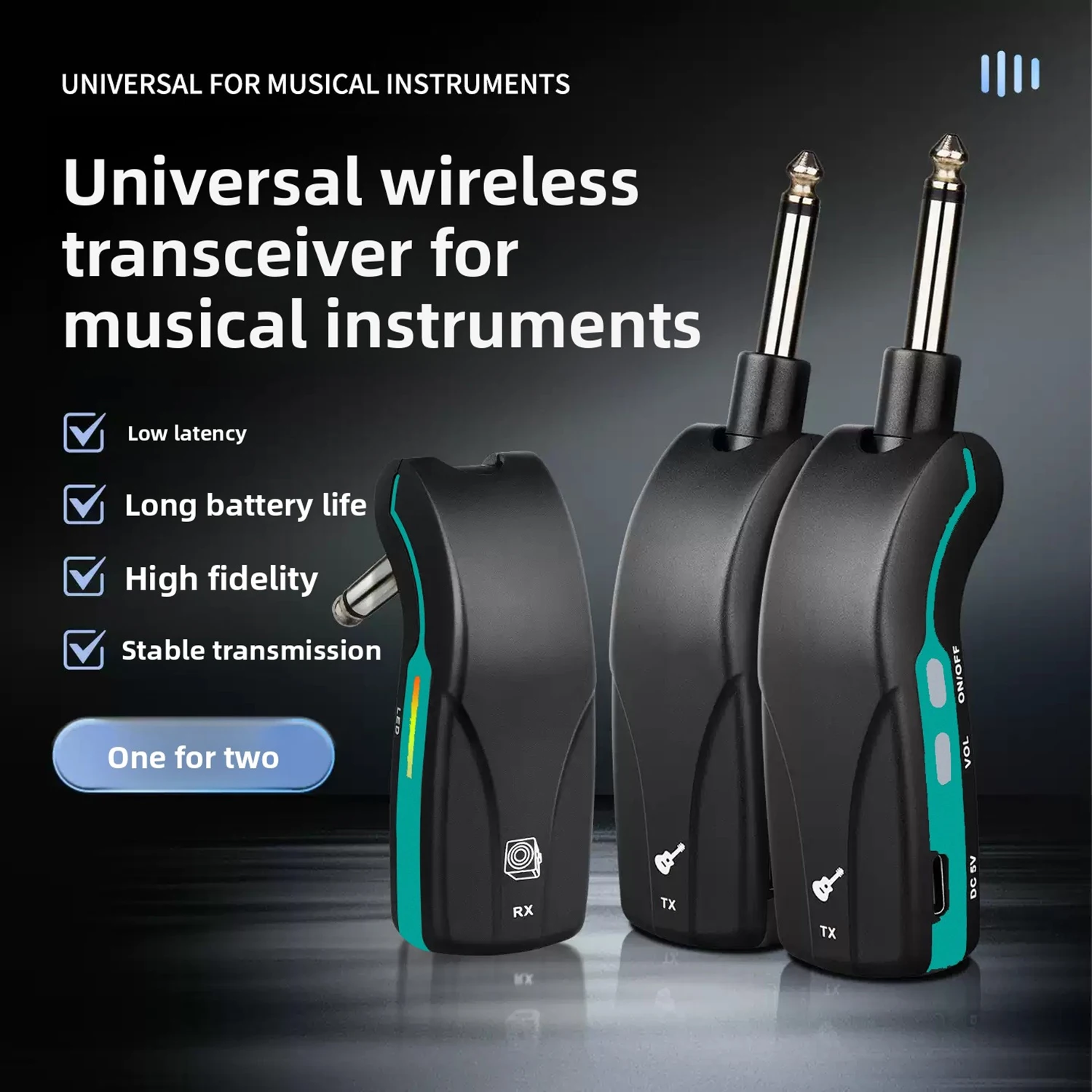GAW-A10 Professional musical instrument universal wireless transceiver,one-to-two wireless transmission,high compatibility guita