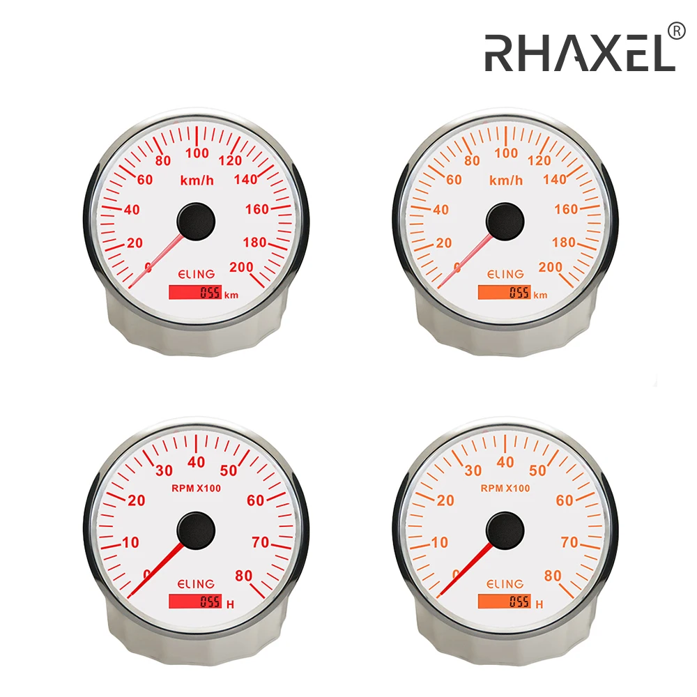 RHAXEL 2 Gauge Kit 110mm Speedometer GPS 200km/h Odometer Tachometer 8000RPM Meter with Backlight 12V 24V for Auto Vessels