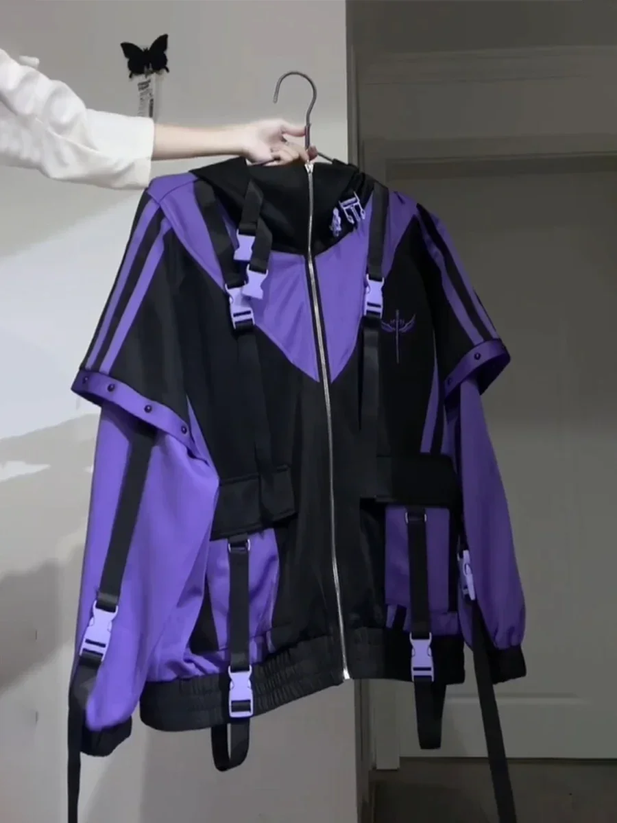 QWER25 Oversize Jacket Trench Coat ผู้ชายและผู้หญิงฤดูใบไม้ร่วงญี่ปุ่นแฟชั่น Vintage Casual High Street Hooded Functional Wind